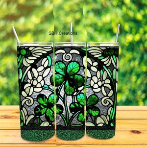 St Patty's dat green stained glass theme  tumbler